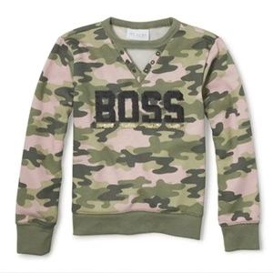 Long Sleeve Cut-Out Neck Flip Sequin 'Boss' Camo